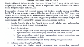 Kualitas Udara Memburuk, Pemko Padang Alihkan Pembelajaran Sekolah ke Daring Mulai Rabu 